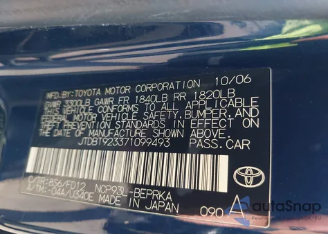 2007 Toyota Yaris from USA, damaged, VIN JTDBT923371099493